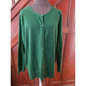 Lands End Womens Plus Size 1X Green Button-Up Cardigan Sweater